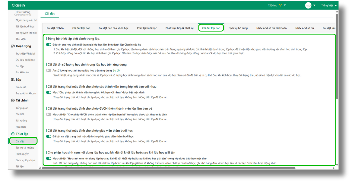 Thiết lập trong lớp học (Class Setting) 1 50