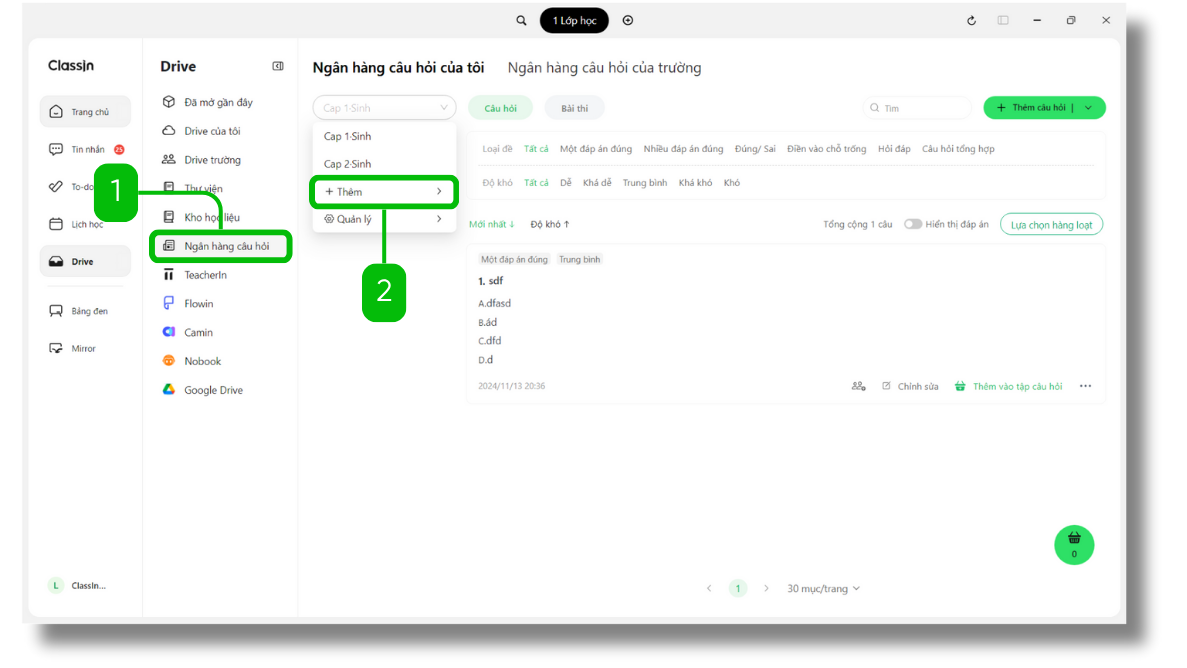 Sử dụng Ngân hàng câu hỏi (Question bank) 1 ClassIn Student Sac Le 42