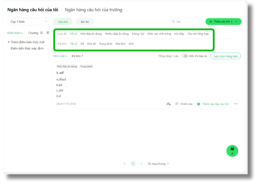 Sử dụng Ngân hàng câu hỏi (Question bank) 5 ClassIn Student Sac Le 44
