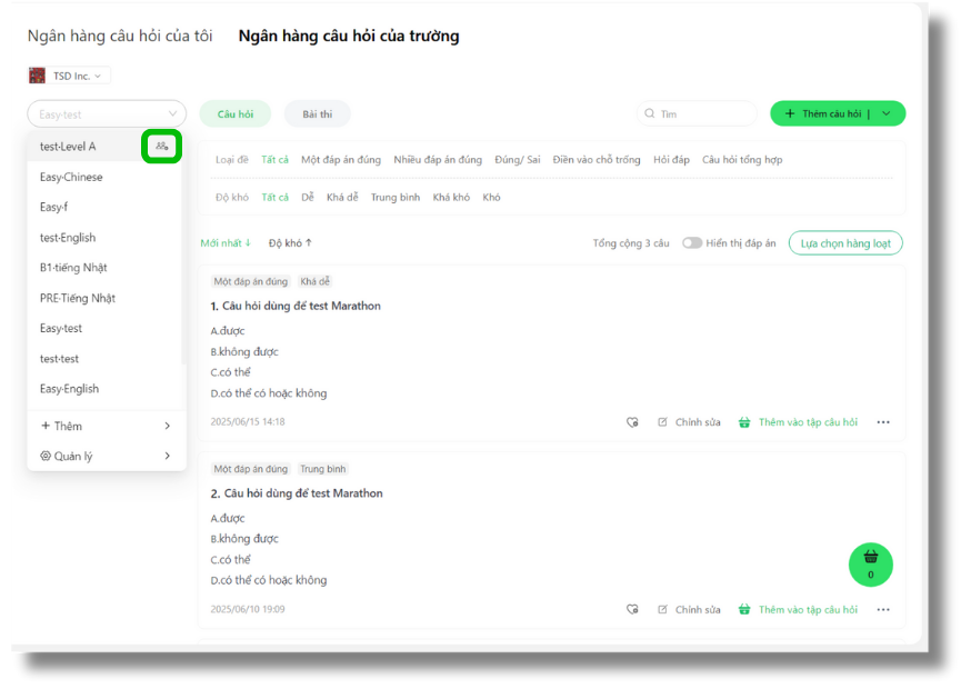 Sử dụng Ngân hàng câu hỏi (Question bank) 20 ClassIn Student Sac Le 48