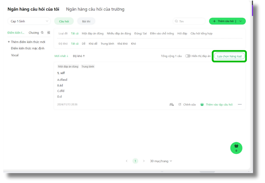 Sử dụng Ngân hàng câu hỏi (Question bank) 10 ClassIn Student Sac Le 52