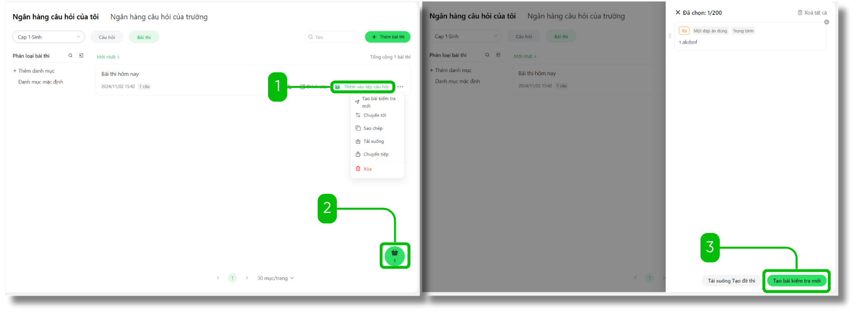 Sử dụng Ngân hàng câu hỏi (Question bank) 17 ClassIn Student Sac Le 60