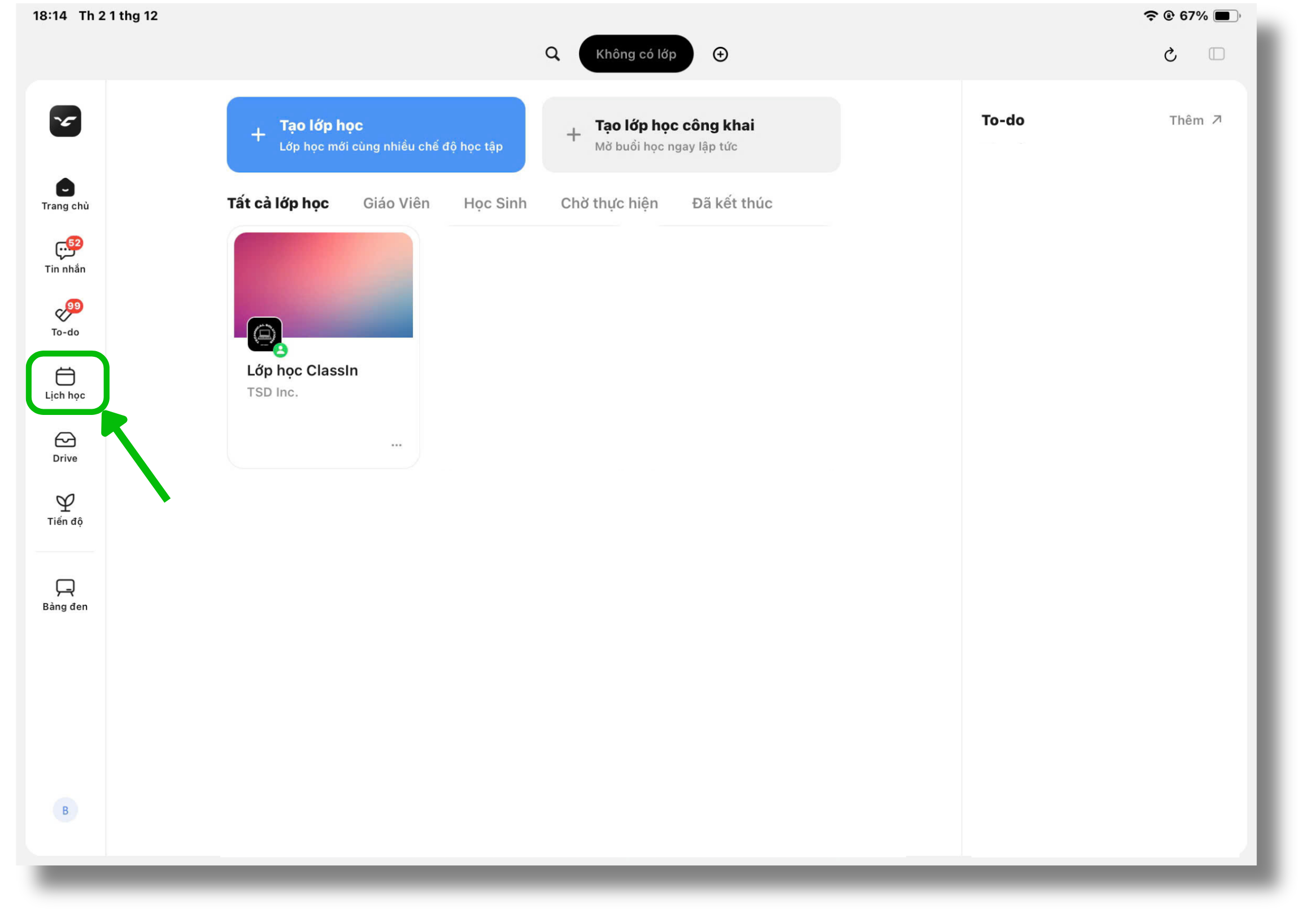 Xem lịch học ClassIn trên iPad bước 1