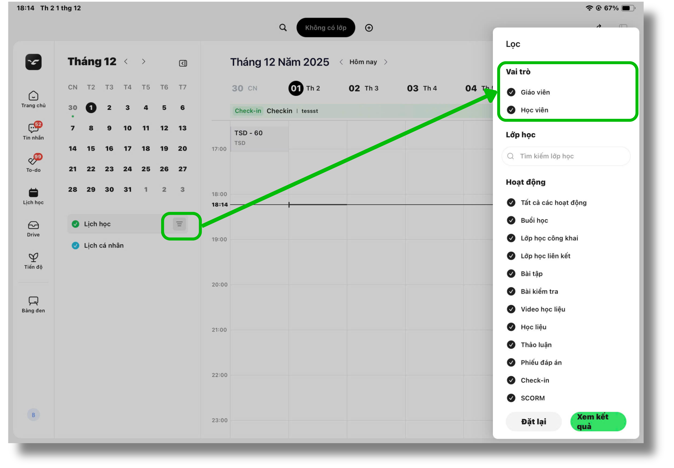 Xem lịch học ClassIn trên iPad bước 2