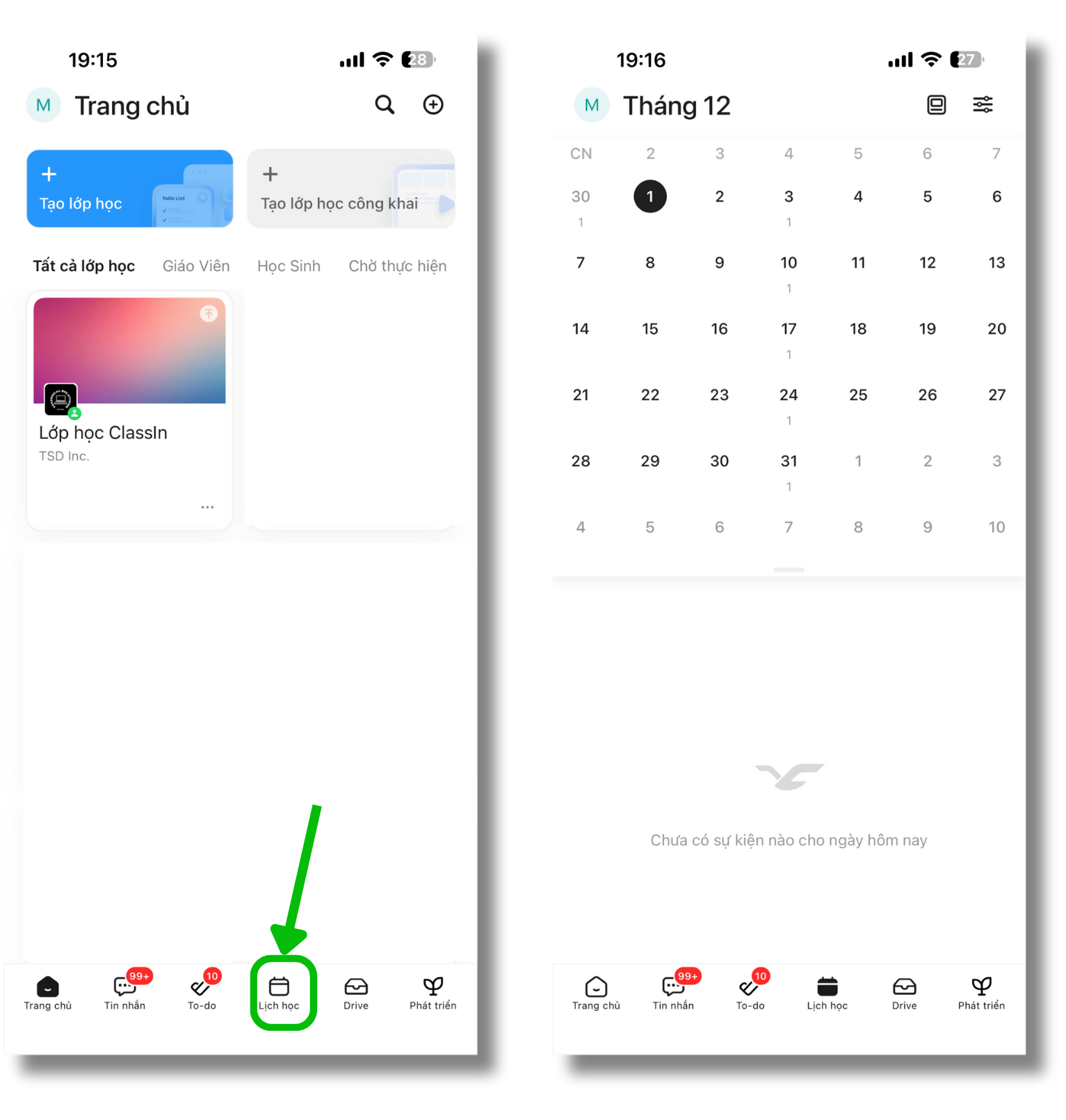 Xem lịch học ClassIn trên điện thoại bước 1