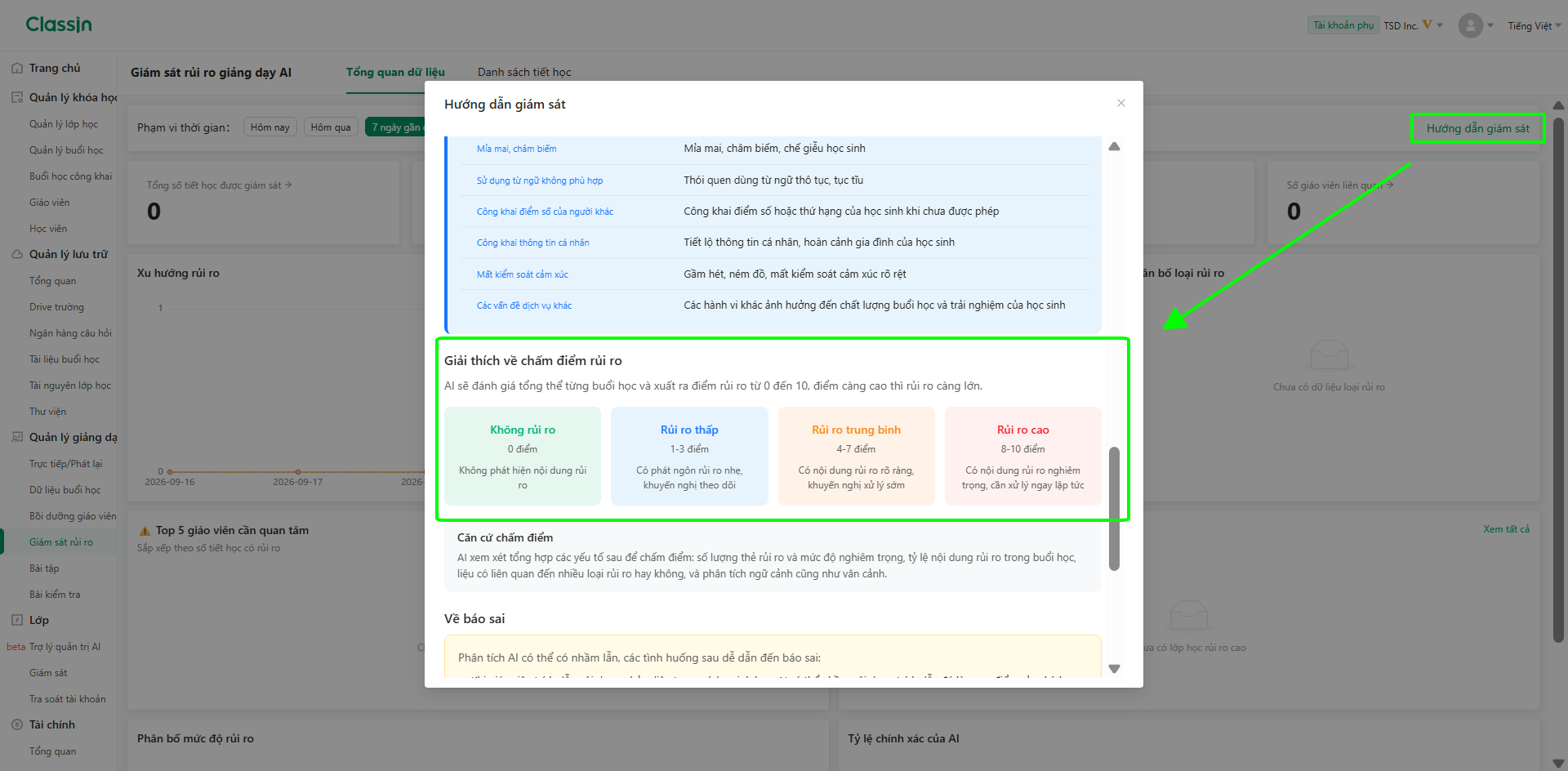 Quản lý buổi học với AI Giám sát rủi ro (AI Risk Monitoring) 7 hd giam sat